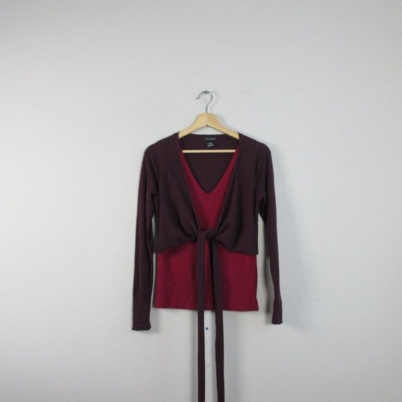 Club Monaco Milah Sweater Women XS Burgundy Viscose Wrap Tie Waist Wool 272 - Picture 1 of 10